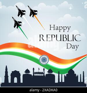 Indian republic day with background and fighter jet Stock Vector