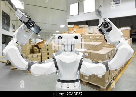Industrial robot installing a computer chip at production line i Stock Photo