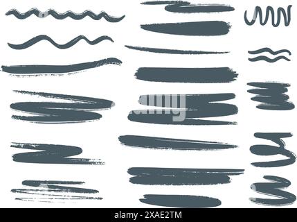 Grunge ink pencil texture set. Strokes, lines dirty marker clip art, vector graphics Stock Vector