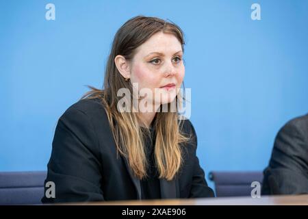 Ariel Elbert, management of Keshet Germany, recorded during a press conference at the House of the Federal Press Conference on the topic: Anti-Semitic Alliances after October 7th - Civil Society Situation Report on Anti-Semiticism in Berlin, June 6th, 2024. Stock Photo