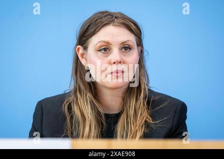 Ariel Elbert, management of Keshet Germany, recorded during a press conference at the House of the Federal Press Conference on the topic: Anti-Semitic Alliances after October 7th - Civil Society Situation Report on Anti-Semiticism in Berlin, June 6th, 2024. Stock Photo