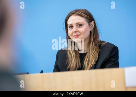 Ariel Elbert, management of Keshet Germany, recorded during a press conference at the House of the Federal Press Conference on the topic: Anti-Semitic Alliances after October 7th - Civil Society Situation Report on Anti-Semiticism in Berlin, June 6th, 2024. Stock Photo