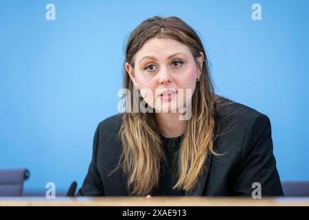 Ariel Elbert, management of Keshet Germany, recorded during a press conference at the House of the Federal Press Conference on the topic: Anti-Semitic Alliances after October 7th - Civil Society Situation Report on Anti-Semiticism in Berlin, June 6th, 2024. Stock Photo