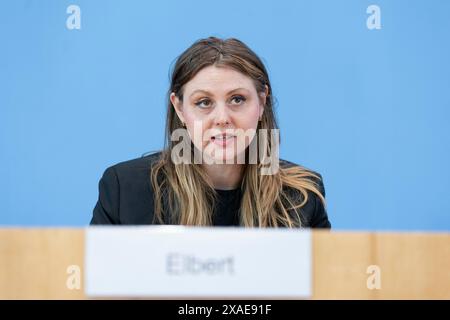 Ariel Elbert, management of Keshet Germany, recorded during a press conference at the House of the Federal Press Conference on the topic: Anti-Semitic Alliances after October 7th - Civil Society Situation Report on Anti-Semiticism in Berlin, June 6th, 2024. Stock Photo