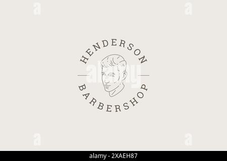 Man stylish hairdo portrait barbershop circle minimal line logo design template grooming service vector illustration. Male barber shop gentleman hairs Stock Vector