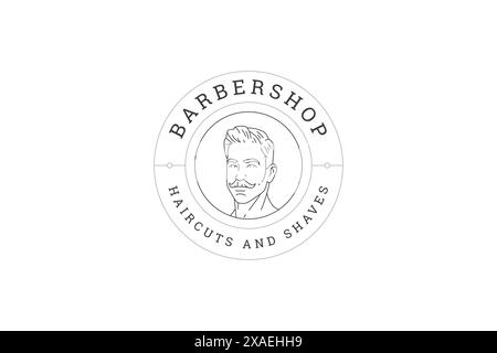 Barbershop haircuts and shaving gentleman grooming service minimal line logo design template vector illustration. Barber shop male hairdressing hair c Stock Vector