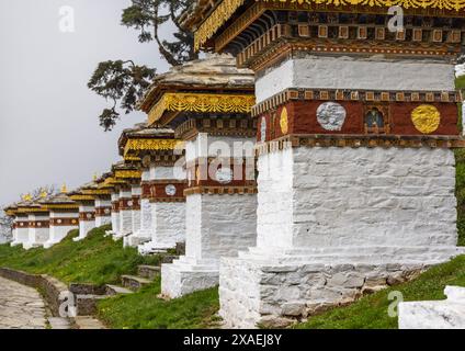 Dochula with 108 stupas or chortens, Punakha, Dochula Pass, Bhutan Stock Photo