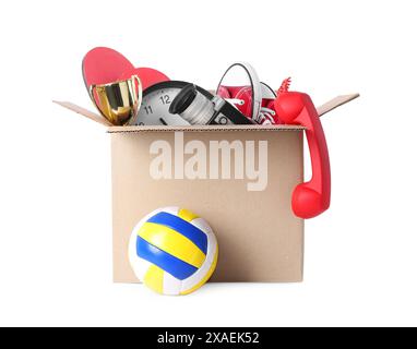 Box with unwanted stuff isolated on white Stock Photo