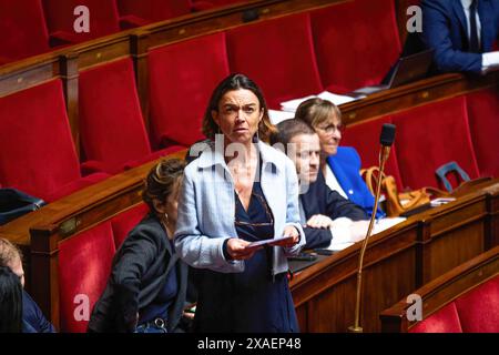 Paris, France. 05th June, 2024. Félicie Gérard, deputy of Horizons et apparentés group, speaks during the session of questions to the Prime-Minister Gabriel Attal at the National Assembly. A weekly session of questioning the French Prime-Minister Gabriel Attal takes place in the National Assembly at Palais Bourbon in Paris. Credit: SOPA Images Limited/Alamy Live News Stock Photo