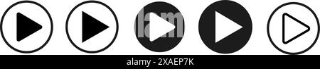 Play icons are set in different styles, and video play button signs are isolated.  Stock Vector