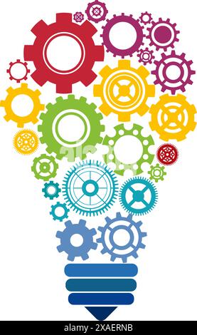 Colorful cog gear light bulb icon. Creative idea symbol. Business and finance concept. Vector illustration flat design Stock Vector