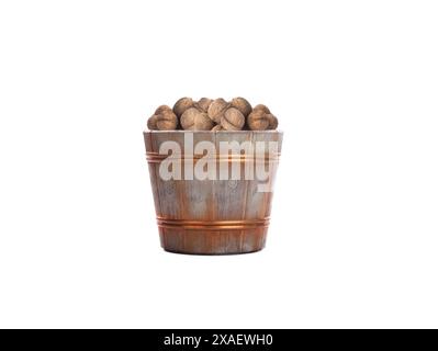 festive bucket with walnut on white background Stock Photo