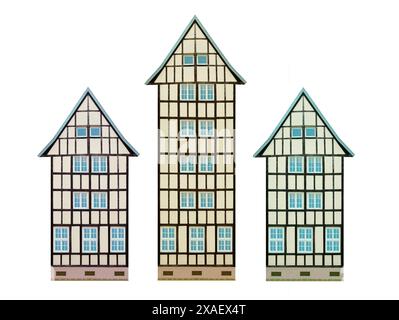 half-timbered old house isolated on white background Stock Photo