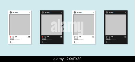 Instagram post frame mockup template design vector in light mode and dark mode. Vector EPS10  Stock Vector