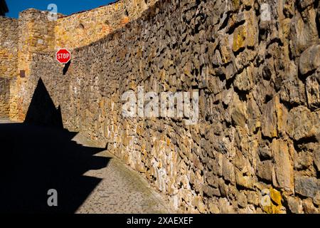 2022-03-11 stone wall with shadow from the old town Bardejov Slovakia Stock Photo