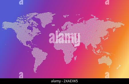 Dots map of the world in different colors on a colorful background Stock Vector