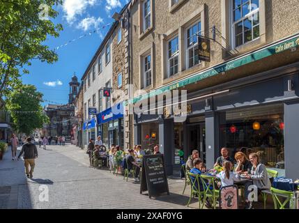 Shops and cafe on Market Street in the centre of Lancaster, Lancashire, UK Stock Photo