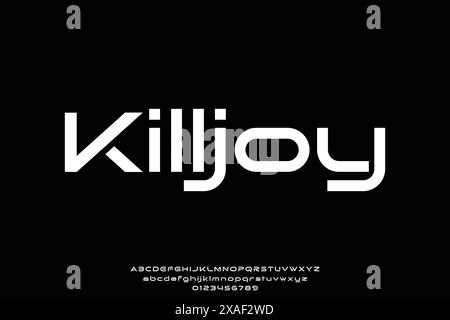 Modern futuristic wide alphabet display font vector illustration Stock Vector