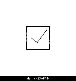 The graphic displays a check mark enclosed in a square on a white backdrop. It features elements like rectangles, triangles, symmetry, and circles Stock Vector