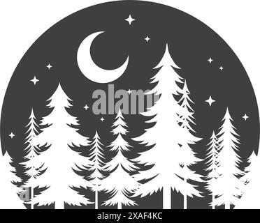 Silhouette of spruce with moon scenery Stock Vector Image & Art - Alamy
