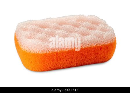 Orange and white bath massage sponge isolated on white with clipping path included Stock Photo