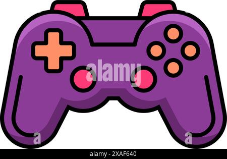 Purple analog gamepad for virtual game playing video game joystick outline icon vector flat illustration. Cyberspace electronic entertainment accessor Stock Vector