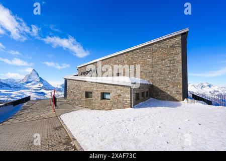 Zooom science museum and visitor center housing an exhibition about the Matterhorn at the summit of the Gornergrat in the Swiss Alps, Canton of Valais Stock Photo