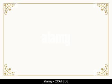Antique golden frame swirly Victorian ornament curve elegant luxury border vintage vector illustration. Corner scroll premium ornate decor design old Stock Vector