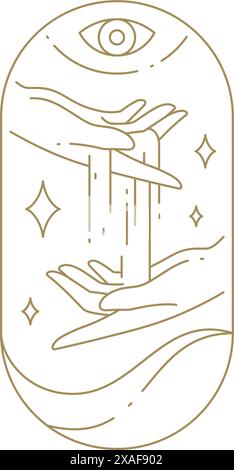 Human palm holding all seeing eye surrounded by half moon and stars ...