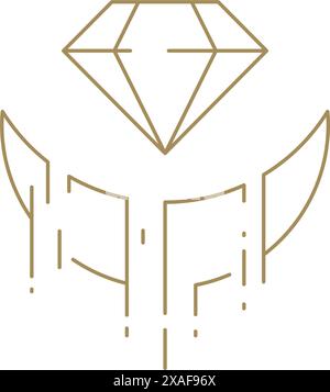 Abstract melting half moon gem jewelry brilliant carat life balance esoteric meditation line art icon vector illustration. Spiritual harmony concentra Stock Vector