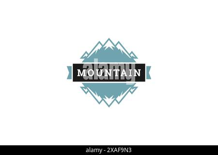 Mountain mirror reflection effect retro logo design template camping exploration extreme lifestyle vector flat illustration. Cliff rock sharp summit s Stock Vector