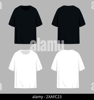 Blank black and white t shirts templates. Front and back view. Vector illustration Stock Vector