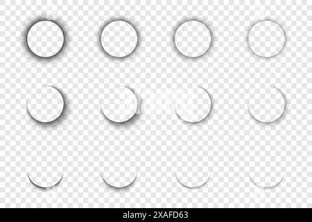 Realistic round shadow with soft edges. Gray round shadows isolated on transparent background. Stock Vector