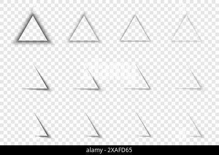 Set of triangular shadows with soft edges isolated on transparent background. Realistic paper shadow effect. Element for advertising and promo web ban Stock Vector