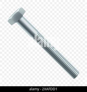 Isometric vector illustration steel bolt and hex nut isolated on white background. Realistic 3d stainless steel bolt and nut icon. Set of isometric sc Stock Vector