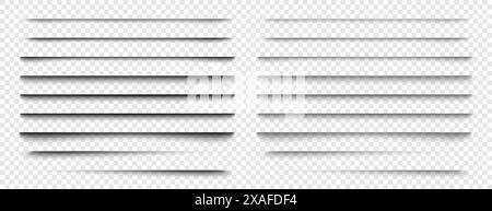 Shadows. Transparent realistic vector paper shadow effect set. Square dividers transparent black soft shadows template overlay panels for web design p Stock Vector