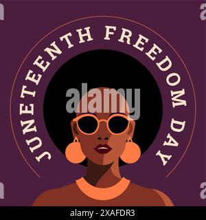 Fashion modern African strong woman portrait Juneteenth day social media post template vector flat illustration. Beauty power Afro female face ethnic Stock Vector