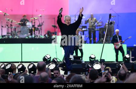 Dresden, Germany. 06th June, 2024. Singer Herbert Grönemeyer takes to the stage at the Rudolf Harbig Stadium at the start of the '4630 Bochum' 40 Years Live 2024 tour. Credit: Robert Michael/dpa/Alamy Live News Stock Photo