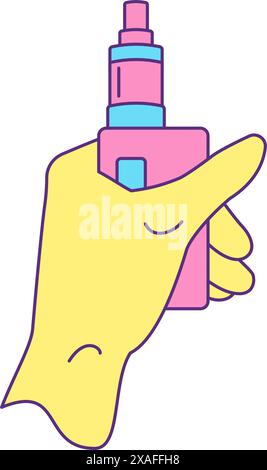 Y2k human hand holding vape smoke device trendy groovy style icon vector flat illustration. Electronic cigarette in arm cartoon element smoking addict Stock Vector