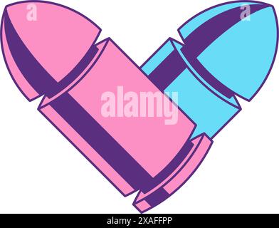 Two crossed bullet cute cartoon element trendy sticker groovy style icon vector flat illustration. Weapon gun metallic shot armed military munition po Stock Vector