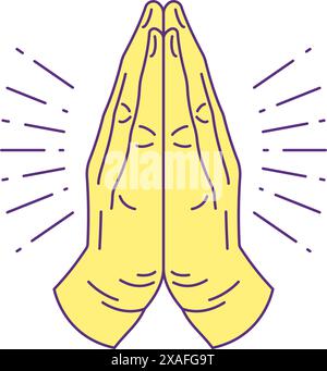 Y2k praying hands gesture cartoon element emoji groovy style icon vector flat illustration. Religious faith culture prayer arms posture Christianity a Stock Vector