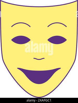 Y2k positive smiling carnival mask hiding face monochrome line retro ...