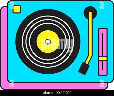 Y2k retro turntable vinyl record player for music playing cartoon element groovy style icon vector flat illustration. Vintage musical broadcasting tec Stock Vector
