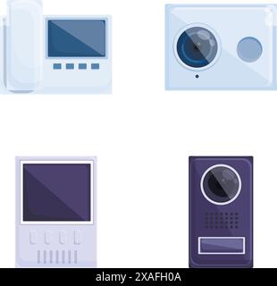 Doorphone icons set cartoon vector. Video audio door phone entry system. Entrance security device Stock Vector