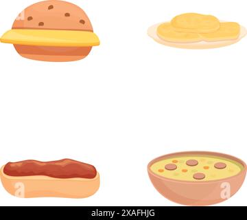 Dutch food icons set cartoon vector. Various dutch cuisine. Traditional product Stock Vector