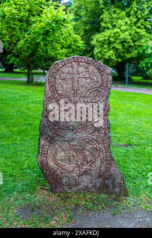 2,800 rune stones have been found in Sweden. These are by far the most in the whole of Scandinavia. They were created in the Viking Age, in the 11th century. Uppsala, Sweden Stock Photo