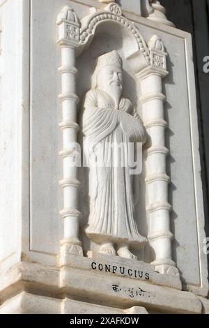 Jaipur, India: Confucius: Hinduism is open to concepts of all religions. Figure at Birla Mandir Hindu temple in Jaipur. Stock Photo