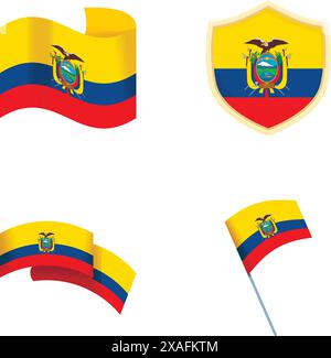 Ecuadorian flag icons set cartoon vector. Ecuador national flag. South america country Stock Vector