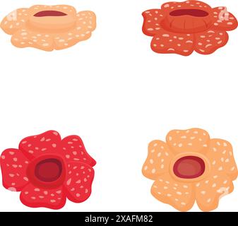 Collection of four cute, colorful, and textured cartoon flowers isolated on a white background Stock Vector