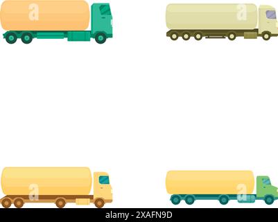 Vector illustration of four colorful cartoonstyle delivery trucks on a white background Stock Vector